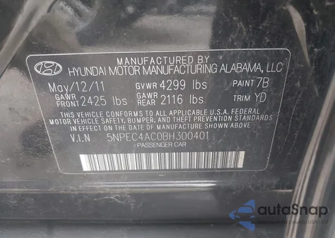 2011 Hyundai Sonata Limited from USA, damaged, VIN 5NPEC4AC0BH300401